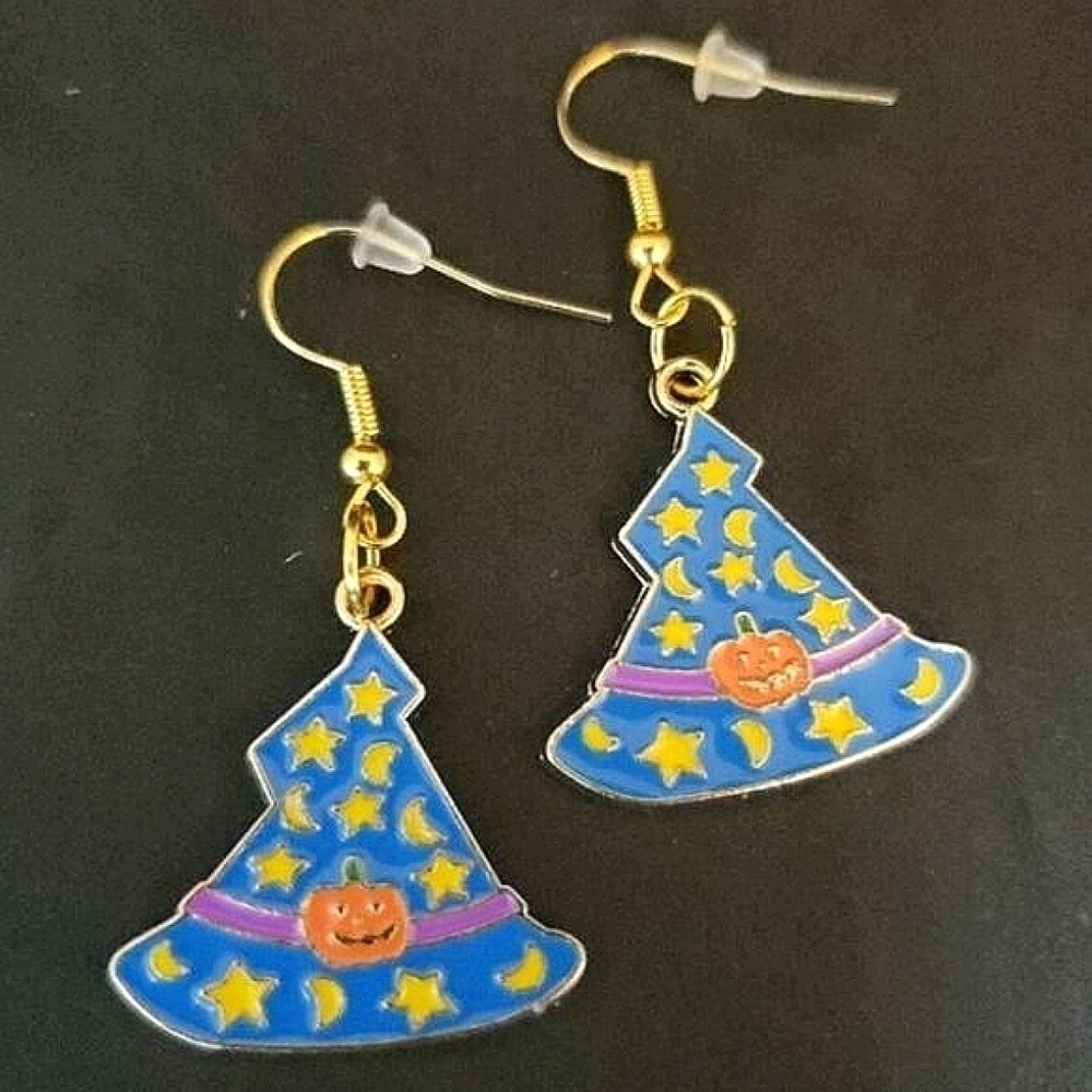 Blue Halloween Witch Hat Earrings